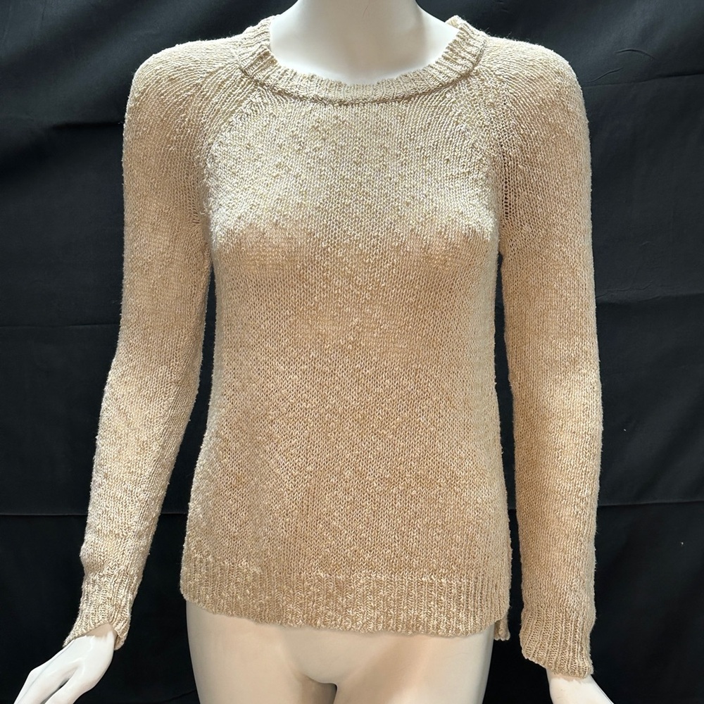 White + Warren Size S Knit Sweater Cream/Tan - Picture 2 of 9
